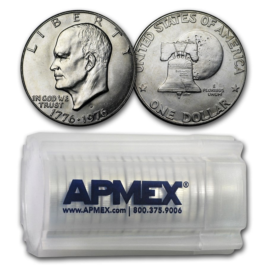 1976-D Clad Eisenhower Dollars 20-Coin Roll: 1976-D Clad Eisenhower Dollars 20-Coin Roll BU (Type-1) SKU no: RBJ9593 Year: 1976 Grade: Brilliant Unc Grade Service: None Denomination: $1.00 Mint Mark: D - Denver Metal Content: 0 troy