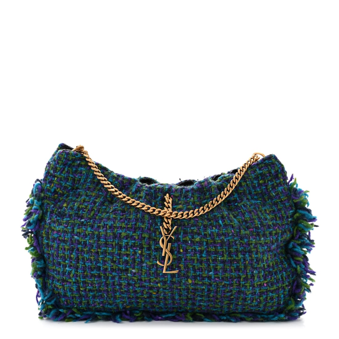 Saint Laurent Tweed Pac Pac Ruched: Saint Laurent Tweed Pac Pac Ruched Hobo Violet Vert Turquoise Brand: SAINT LAURENT Condition: Excellent Condition Details: Exterior: Pilling, Interior: Creases, scuffs, Hardware: Faint scratch(es), ,