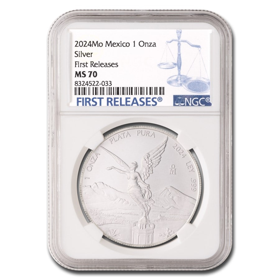 2024 Mexico 1 oz Silver Libertad: 2024 Mexico 1 oz Silver Libertad MS-70 NGC (First Release) SKU no: RBJ308796 Year: 2024 Grade: MS-70 Grade Service: NGC Mint Mark: Mo - Mexico City Metal Content: 1 troy oz Purity: .999 <