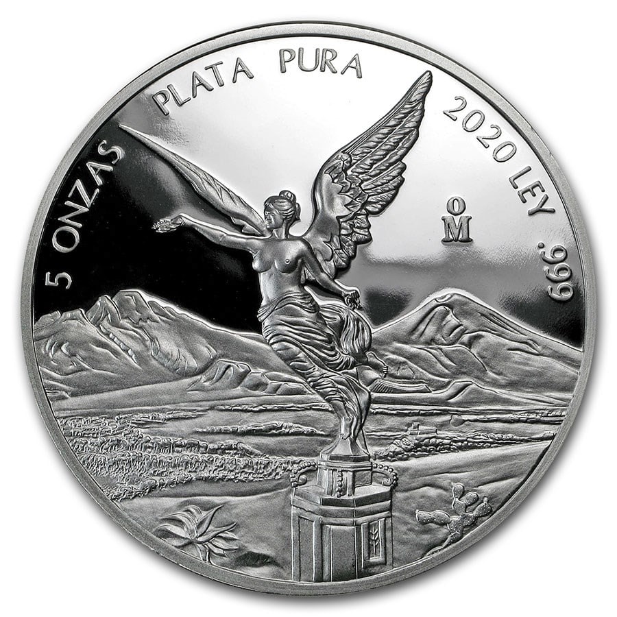 2020 Mexico 5 oz Silver Libertad: 2020 Mexico 5 oz Silver Libertad Proof (In Capsule) Product ID: 224286 Year: 2020 Grade: Proof Grade Service: None Denomination: 5 Onzas Mint Mark: Mo - Mexico City Metal Content: 5 troy