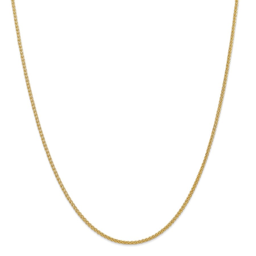 14k Gold 2.00 mm Semi-Solid Chain: 14k Gold 2.00 mm Semi-Solid Chain Necklace - 20 in. Product Id: 165120 Metal: Gold Purity: 14k Chain Type: Spiga (Wheat) Chain Length: 20 in Chain Width: 2 mm Clasp/Connector: Lobster