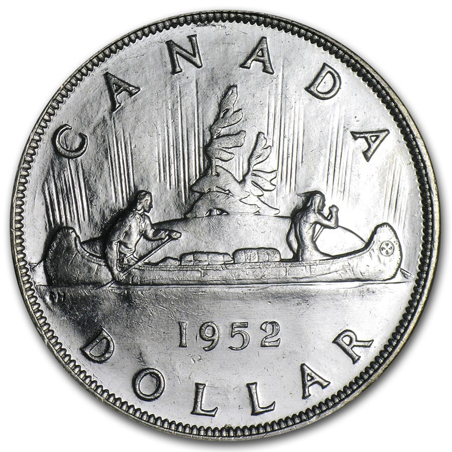 1952 Canada Silver Dollar George VI: 1952 Canada Silver Dollar George VI BU Product ID: 79293 Year: 1952 Grade: Brilliant Unc Grade Service: None Denomination: $1.00 Dollar Mint Mark: RCM (Not Shown) Metal Content: 0.6 troy