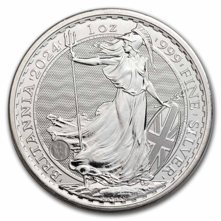 2024 Great Britain 1 oz Silver: 2024 Great Britain 1 oz Silver Britannia BU (King Charles III) Product ID: 283125 Year: 2024 Grade: Brilliant Unc Grade Service: None Denomination: 2 Pounds Mint Mark: Not Shown Metal Con