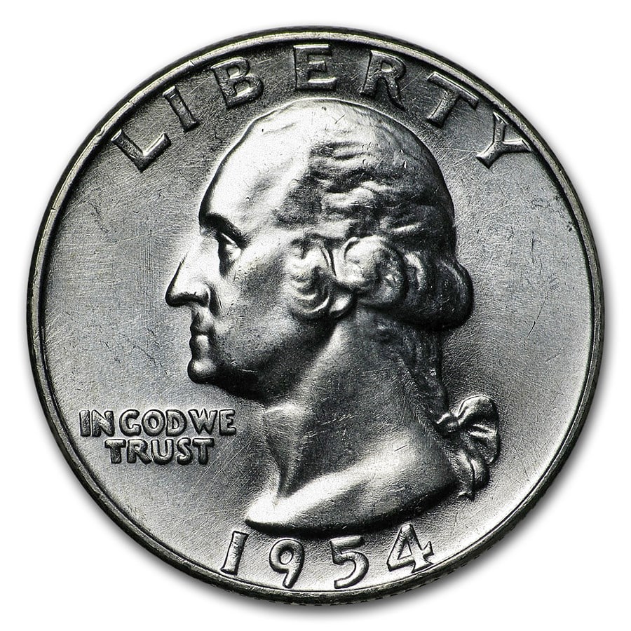 1954-D Washington Quarter BU: 1954-D Washington Quarter BU Product ID: 5669 Year: 1954 Grade: Brilliant Unc Grade Service: None Denomination: 25 Cents Mint Mark: D - Denver Metal Content: 0.1788 troy oz Purit