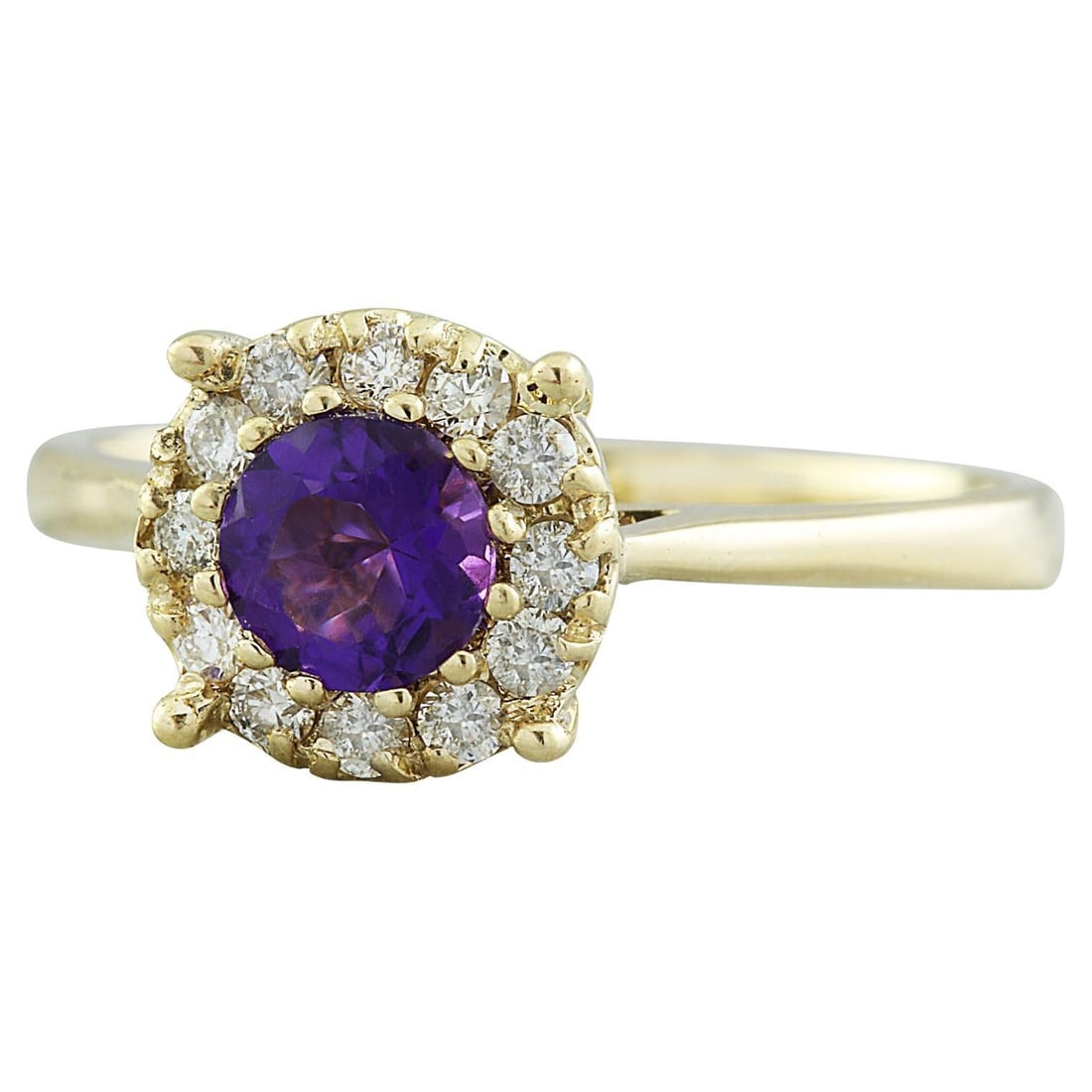 Amethyst Diamond Ring 14K Yellow Gold: Natural Amethyst Diamond Ring 14K Yellow Gold Ring Size: 7 US, Resizable Metal: 14k Gold, Yellow Gold Stone: Diamond, Amethyst Stone Cut: Round Cut Place of Origin: United States Period: 2010- Date of