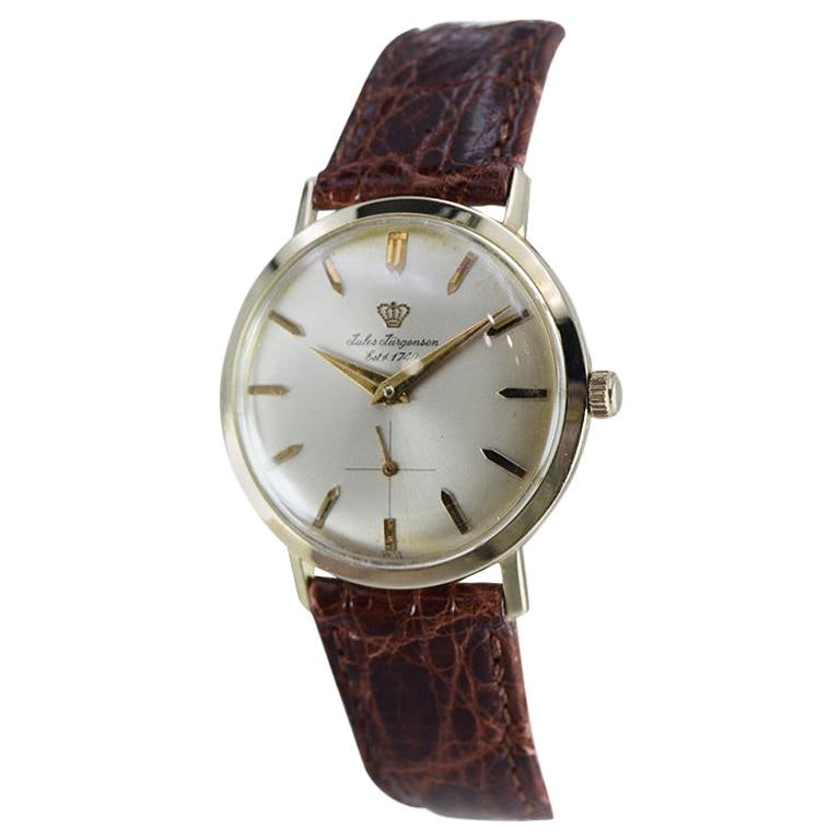 Jules Jurgensen 14 Karat Solid Yellow Gold circa 1960s with Original Box: Jules Jurgensen 14 Karat Solid Yellow Gold circa 1960s with Original Box Brand: Jules Jurgensen Case Shape: Round Movement: Manual Wind Place of Origin: Switzerland Period: Mid-20th Century Date o
