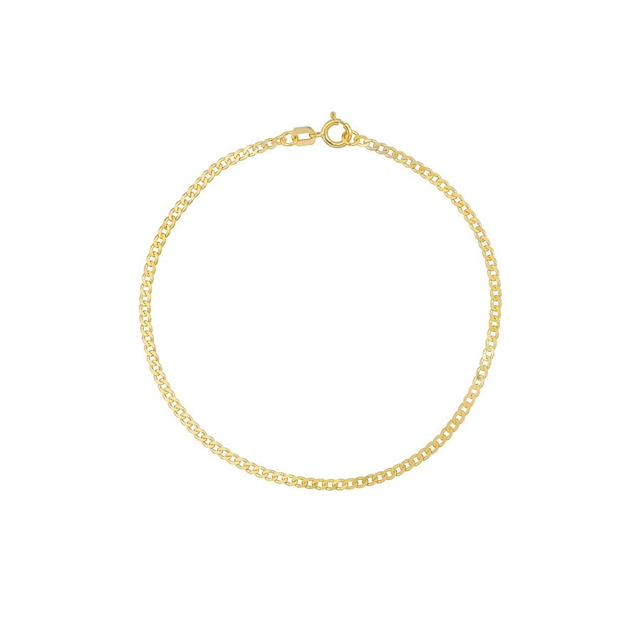 14K Yellow Gold 1.95 mm Open Curb Chain Bracelet - 7.25 in.: 14K Yellow Gold 1.95 mm Open Curb Chain Bracelet - 7.25 in. SKU no: RBJ261181 Purity: 14K Finish: Polished Length Of Item: 7.25in Chain Type: Curb Chain Width: 1.95mm Clasp/Connector: 5.0
