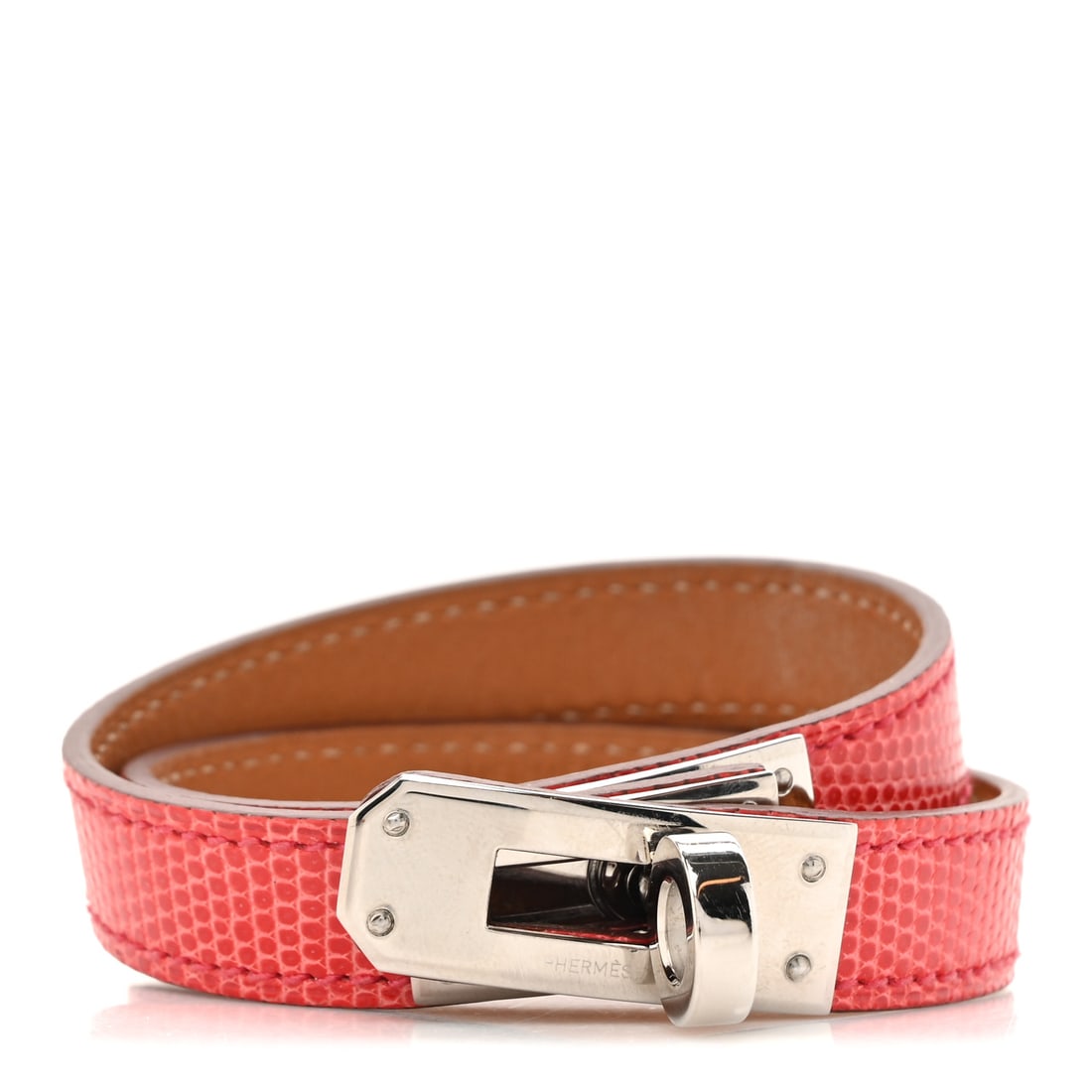 Hermes Lizard Kelly Double Tour Bracelet M Bougainvillea: Hermes Lizard Kelly Double Tour Bracelet M Bougainvillea Brand: HERMES Condition: Excellent Condition Details: Interior: Creases, marks, Hardware: Scratch(es), , Box, Pouch, Due to grading limitations