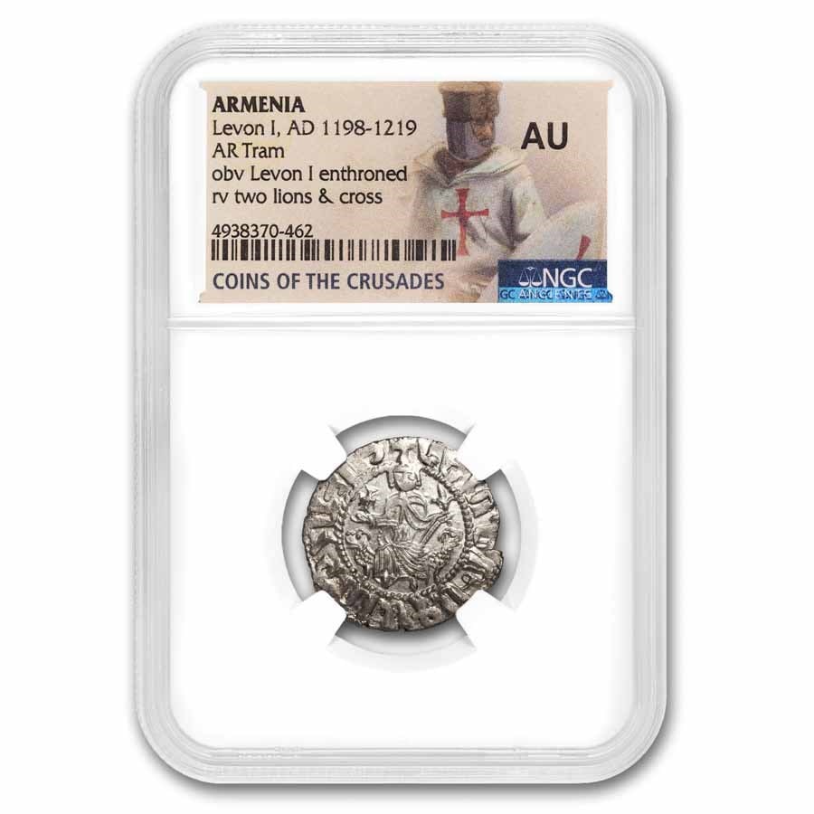 Kingdom of Armenia AR Tram Levon I (1198-1219 AD) AU NGC: Kingdom of Armenia AR Tram Levon I (1198-1219 AD) AU NGC SKU no: RBJ289655 Year: 1198-1219 AD Grade: Almost Unc Grade Service: NGC Denomination: AR Tram Mint Mark: Not Shown Metal Content