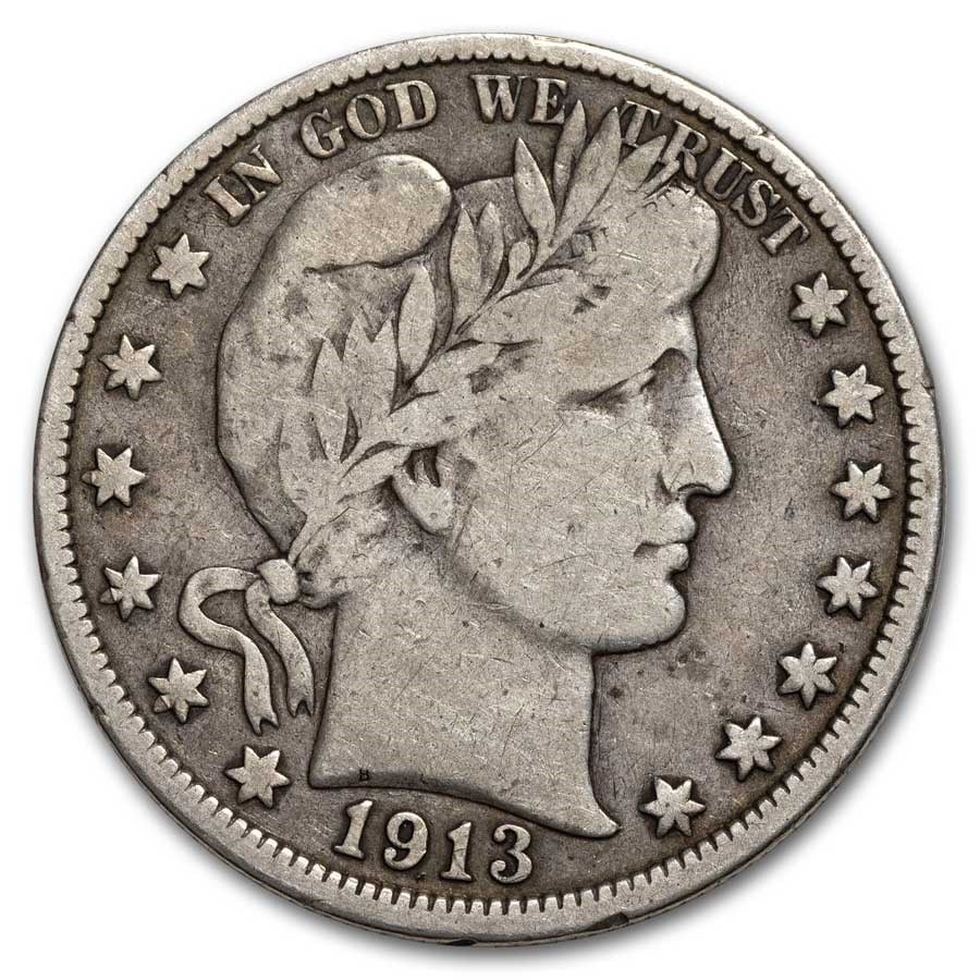1913 Barber Half Dollar Fine: 1913 Barber Half Dollar Fine SKU no: RBJ297310 Year: 1913 Grade: Fine Grade Service: None Denomination: 50 Cents Mint Mark: P - Philadelphia (Not Shown) Metal Content: 0.3575 troy oz