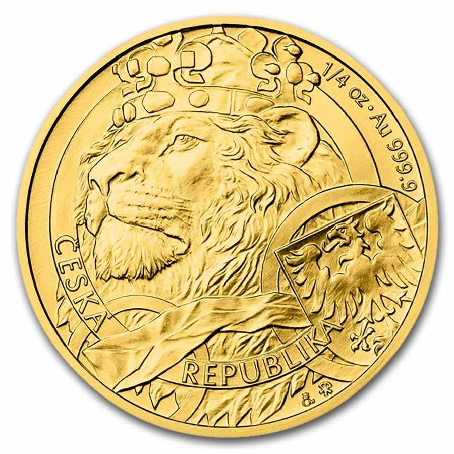 2025 Niue 1/4 oz Gold Czech Lion BU: 2025 Niue 1/4 oz Gold Czech Lion BU SKU no: RBJ307984 Year: 2025 Grade: Brilliant Unc Grade Service: None Denomination: 10 Dollars Mint Mark: Not Shown Metal Content: 0.25 troy oz