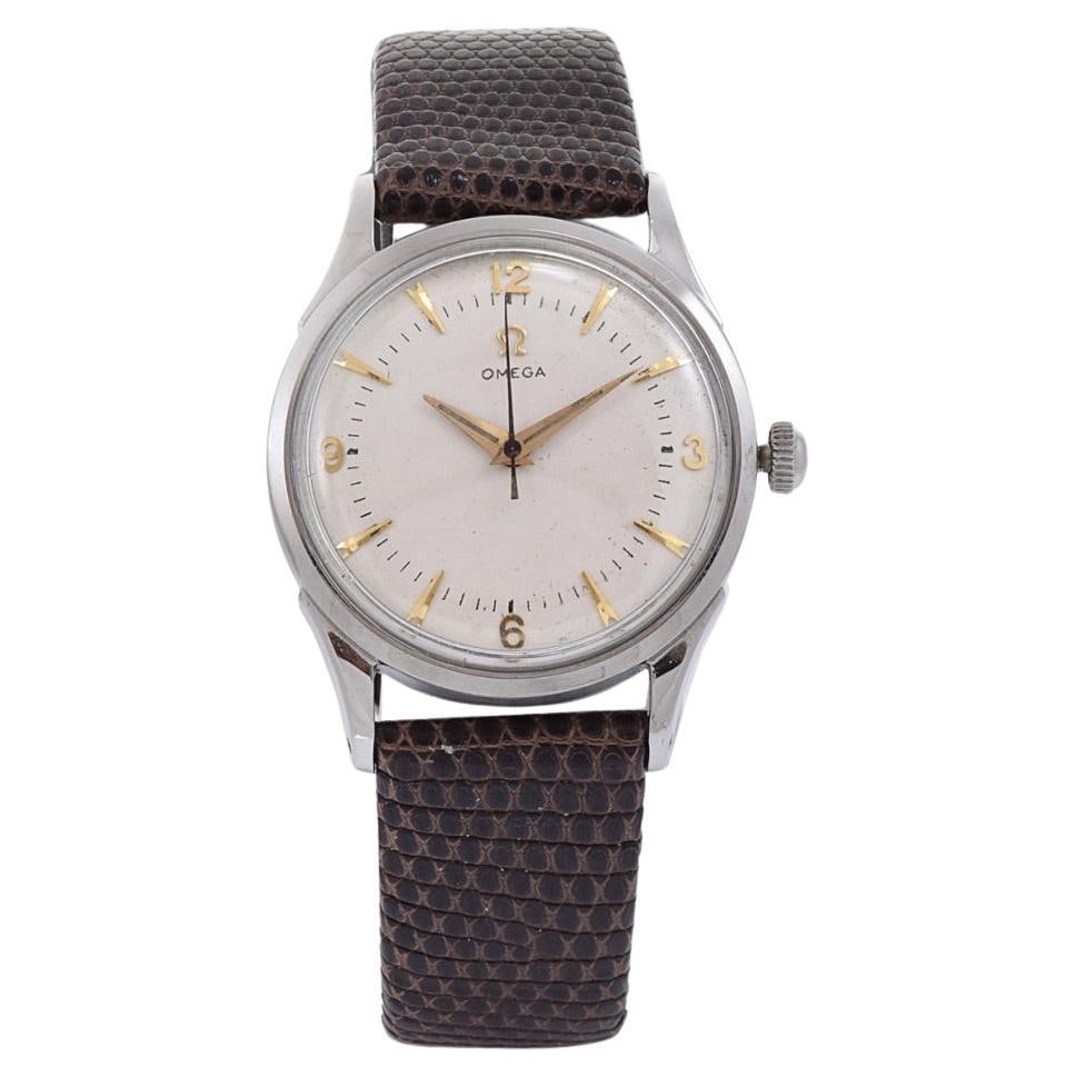 Omega Calatrava Stainless Steel: Omega Calatrava Stainless Steel Brand: Omega Case Material: Stainless Steel Strap Material: Leather Case Shape: Round Movement: Automatic Case Dimensions: Diameter: 1.23 in (31 mm) Style: