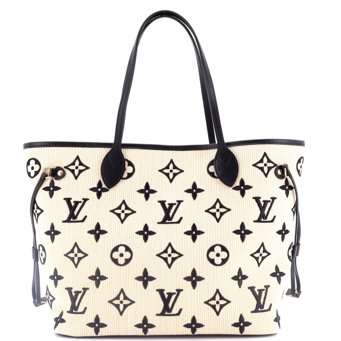 Louis Vuitton Neverfull NM Tote By The Pool Monogram Raffia MM: Louis Vuitton Neverfull NM Tote By The Pool Monogram Raffia MM ,br> Exterior Color: Black, Neutral Interior Color: Neutral Exterior Material: Raffia Interior Material: Fabric Hardware Color: Gold Acce