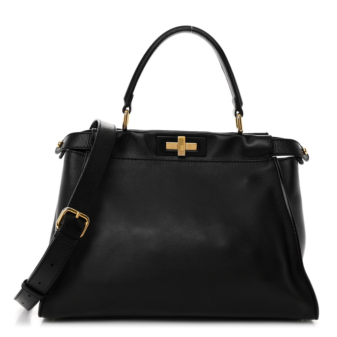 Fendi Vitello Seta Shiny Nappa Medium Peekaboo Iconic Satchel Black: Fendi Vitello Seta Shiny Nappa Medium Peekaboo Iconic Satchel Black Brand: FENDI Condition: Shows Wear Condition Details: Exterior: Creases, scuffs, structure wear, marks, painted or dyed, wear at res
