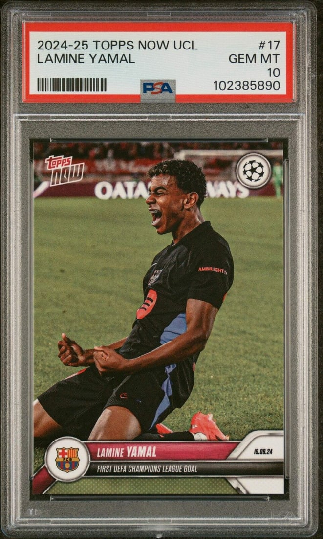graded 2024 topps now lamine yamal: graded 2024 topps now lamine yamal #17 rookie RC soccer card PSA 10 GEM mint Graded 2024 Topps Now Lamine Yamal #17 Rookie RC Soccer Card PSA 10 Gem Mint SKU no: RBJ8263649853528 Guidelines for Biddin