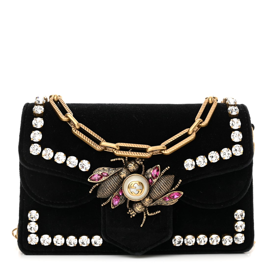 Gucci Velvet Crystal Mini Bee Broadway Shoulder Bag Black: Gucci Velvet Crystal Mini Bee Broadway Shoulder Bag Black Brand: GUCCI Condition: Excellent Condition Details: Interior: Scuffs, marks, frayed stitch(es), Other: Bead(s) chipped /peeling, Hardware: Fa