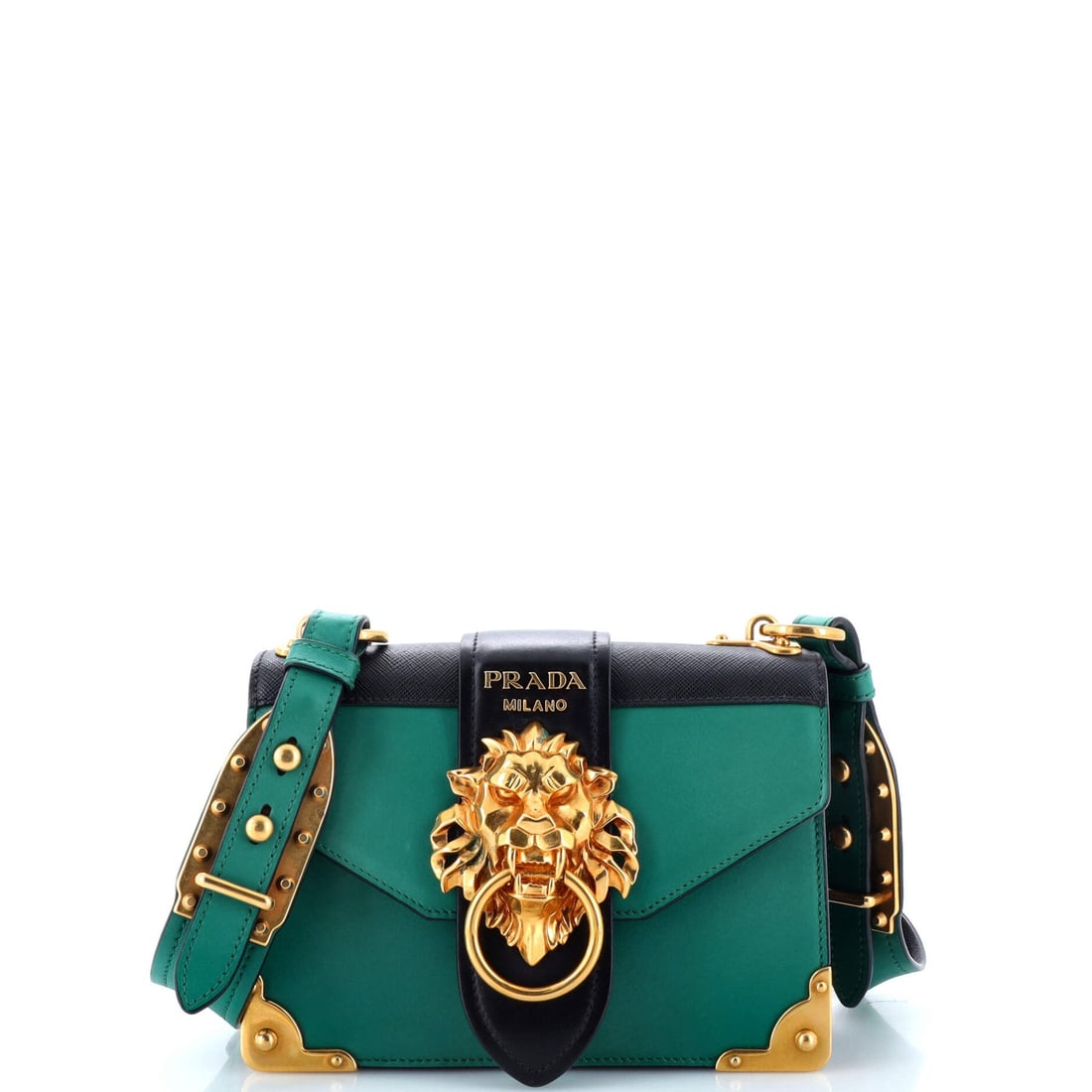 Prada Animalier Cahier Crossbody Bag City Calf and Saffiano Small: Prada Animalier Cahier Crossbody Bag City Calf and Saffiano Small ,br> Exterior Color: Black, Green Interior Color: Black, Green Exterior Material: Leather Interior Material: Leather Hardware Color: G