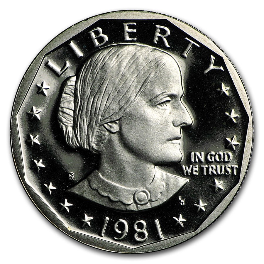 1981-S Susan B. Anthony Dollar Gem Proof Type-2: 1981-S Susan B. Anthony Dollar Gem Proof Type-2 SKU no: RBJ8725 Year: 1981 Grade: Gem Proof Grade Service: None Denomination: $1.00 Mint Mark: S - San Francisco Metal Content: 0 troy oz <