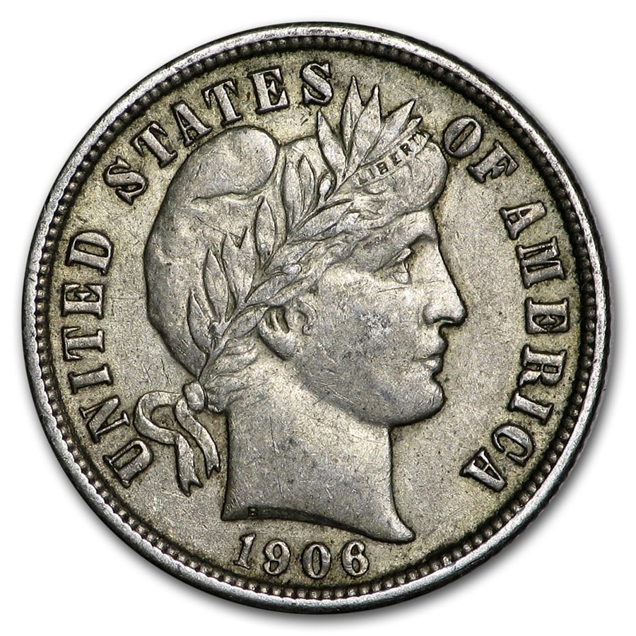 1906 Barber Dime AU: 1906 Barber Dime AU SKU no: RBJ169202 Year: 1906 Grade: Almost Unc Grade Service: None Denomination: 10 Cents Mint Mark: P - Philadelphia (Not Shown) Metal Content: 0.0715 troy oz