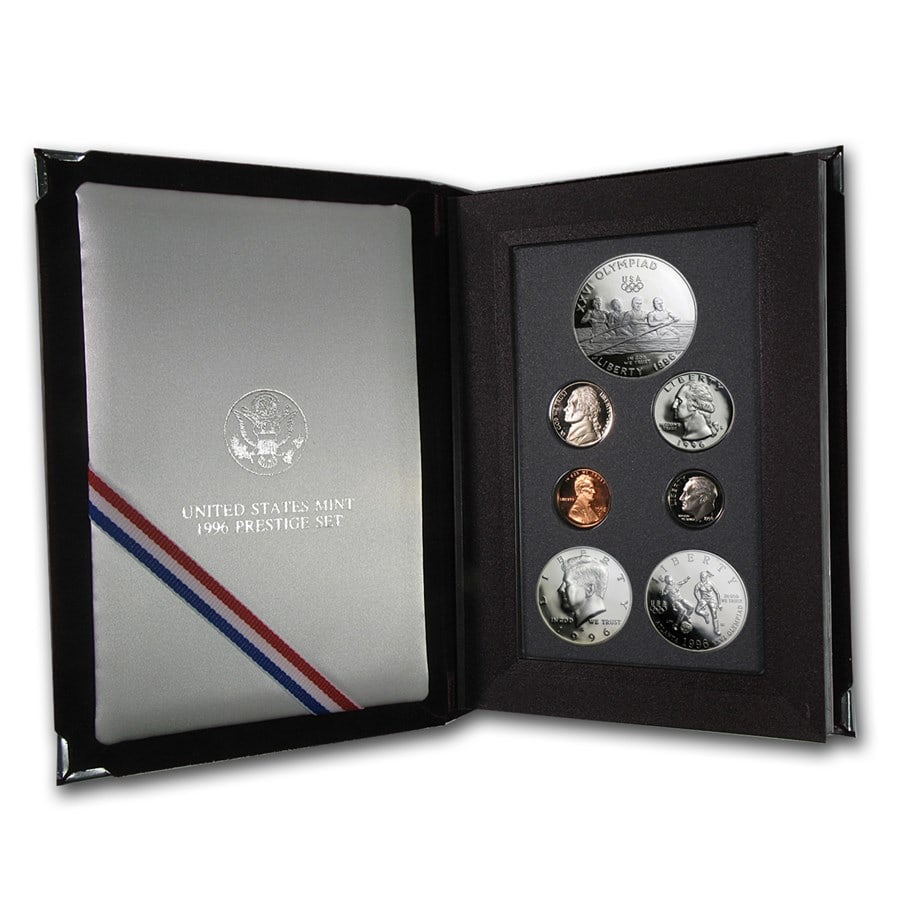 1996-S U.S. Mint Prestige Proof Set: 1996-S U.S. Mint Prestige Proof Set SKU no: RBJ1224 Year: 1996 Grade: Proof Grade Service: None Denomination: Varies Mint Mark: S - San Francisco Metal Content: 0.7734 troy oz Pu