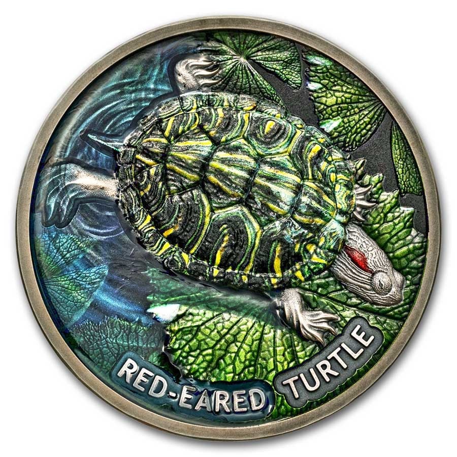 2024 Niue 2 oz Silver Antique Red-Eared Turtle (with Box & COA): 2024 Niue 2 oz Silver Antique Red-Eared Turtle (with Box & COA) SKU no: RBJ303370 Year: 2024 Grade: Uncirculated Grade Service: None Denomination: 2 Dollars Mint Mark: Not Shown Metal Con