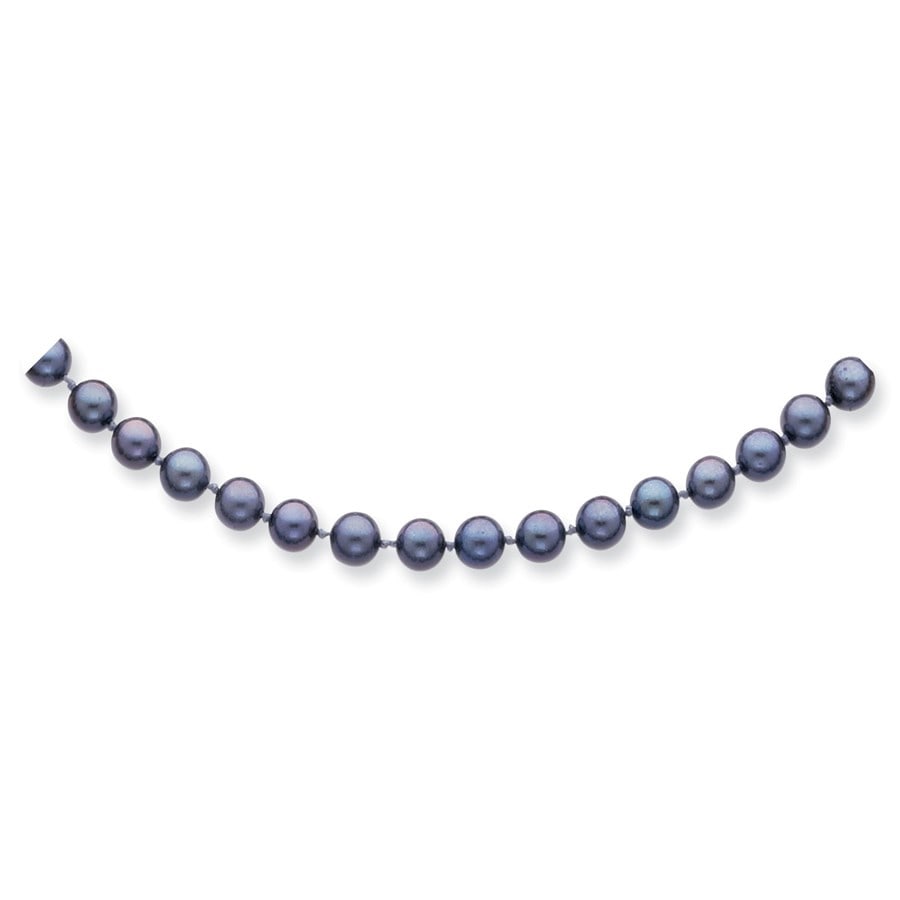 14k Gold 6-7 mm Black Saltwater Akoya Cultured Pearl Necklace: 14k Gold 6-7 mm Black Saltwater Akoya Cultured Pearl Necklace SKU no: RBJ100795 Metal: Gold Purity: 14k Chain Length: 16 in Chain Width: 6.5 mm Stone Type: Pearl Stone Color: Black <br