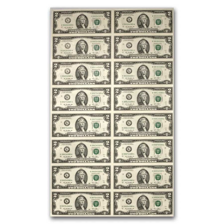 2013 (K-Dallas) $2 FRN CU (Fr#1940-K) 16 Note Uncut sheet: 2013 (K-Dallas) $2 FRN CU (Fr#1940-K) 16 Note Uncut sheet SKU no: RBJ285244 Year: 2013 Grade: (U) Crisp Unc Grade Service: None Denomination: 2 Dollars Mint Mark: K - Dallas Metal Content