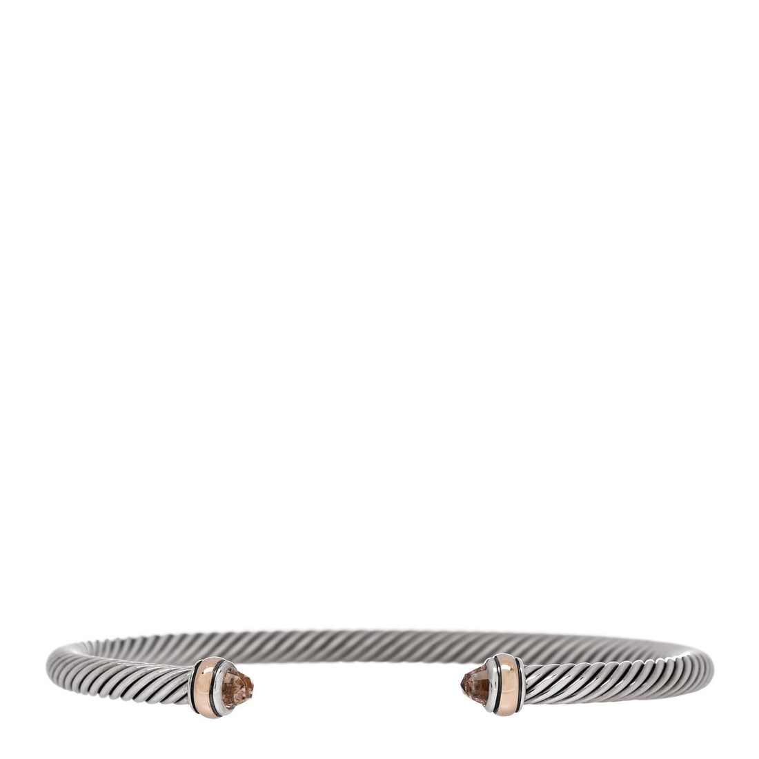 David Yurman Sterling Silver 18K Rose Gold Morganite 5mm Cable Classics Bracelet: David Yurman Sterling Silver 18K Rose Gold Morganite 5mm Cable Classics Bracelet Brand: DAVID YURMAN Condition: Shows Wear Condition Details: Hardware: Scratch(es), , Pouch, Due to grading limitations