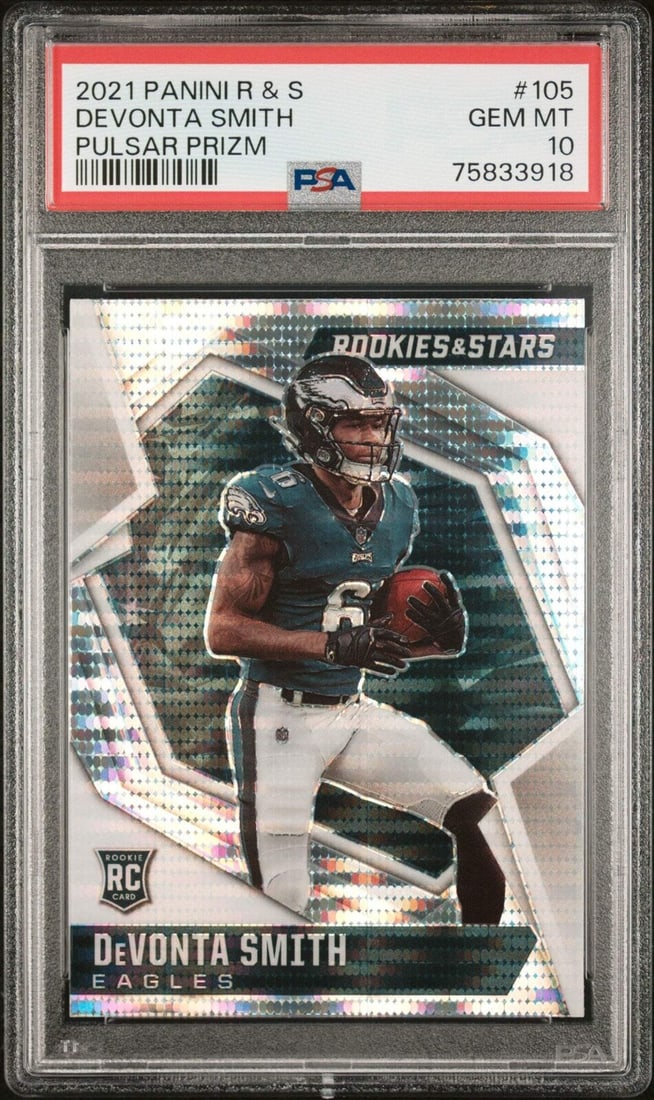 graded 2021 panini certified devonta smith: graded 2021 panini certified devonta smith #105 pulsar RC football card PSA 10 Graded 2021 Panini Certified DeVonta Smith #105 Pulsar RC Football Card PSA 10 SKU no: RBJ8145244487768 Guidelines for Bi
