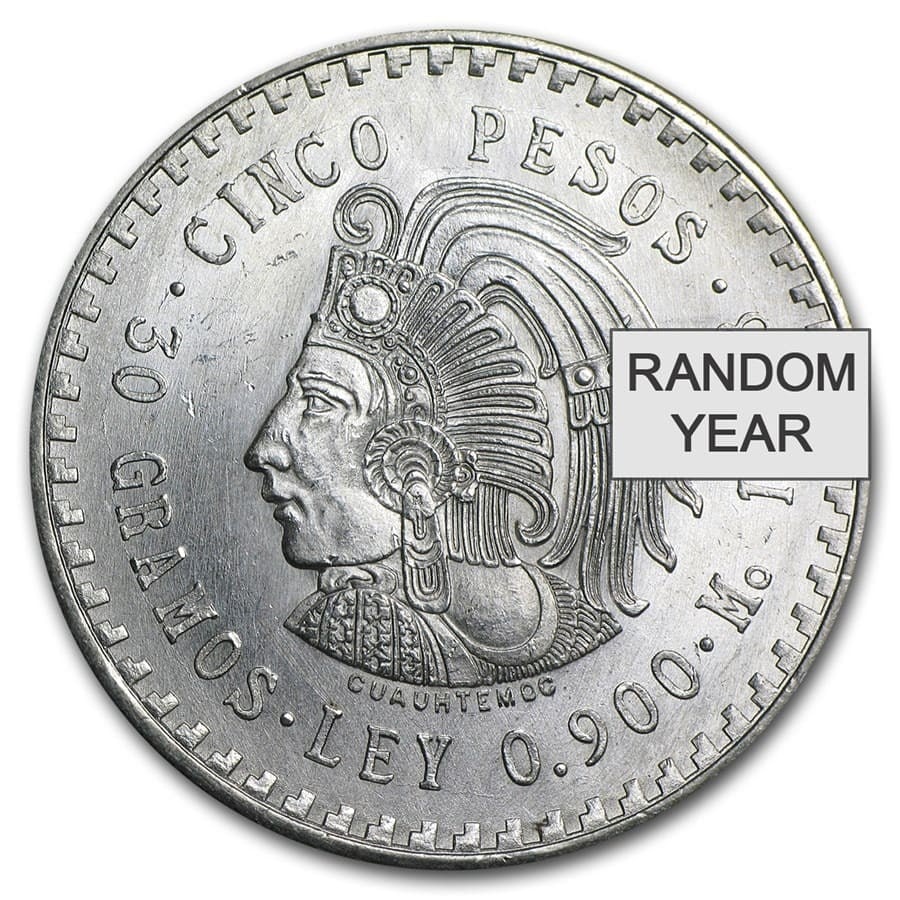 1947-1948 Mexico Silver 5 Pesos Cuauhtemoc XF/AU: 1947-1948 Mexico Silver 5 Pesos Cuauhtemoc XF/AU SKU no: RBJ8558 Year: Random Grade: XF/Almost Unc Grade Service: None Denomination: 5 Pesos Mint Mark: Mo - Mexico City Metal Content: 0.8