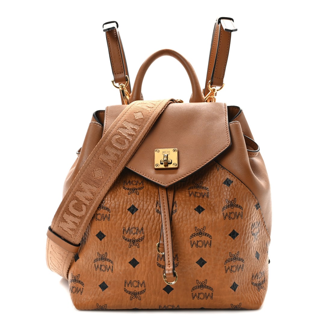 Mcm Visetos Small Essential Backpack Cognac: Mcm Visetos Small Essential Backpack Cognac Brand: MCM Condition: Shows Wear Condition Details: Interior: Scuffs, surface wear, marks, Hardware: Scratch(es), tarnished, wear on leather at snap, Exteri