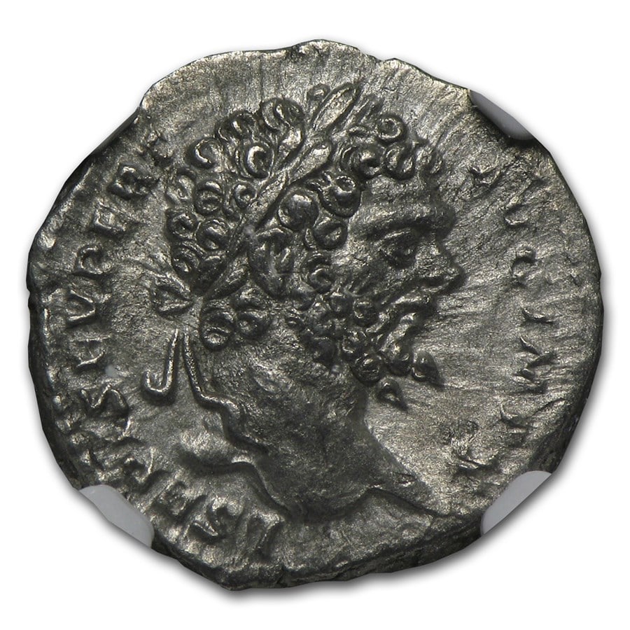 Roman Silver Denarius Septimius Severus (193-211 AD) AU NGC: Roman Silver Denarius Septimius Severus (193-211 AD) AU NGC SKU no: RBJ82156 Year: Random Grade Service: NGC Denomination: AR Denarius Metal Content: 0.1 troy oz Purity: N/A Thickness: Va