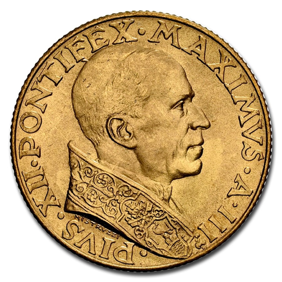 1941 Vatican City Gold 100 Lire Pius XII MS-65 NGC: 1941 Vatican City Gold 100 Lire Pius XII MS-65 NGC SKU no: RBJ271231 Year: 1941 Grade Service: NGC Denomination: 100 Lire Metal Content: 0.1502 troy oz Purity: .900 Guidelines for Bidd