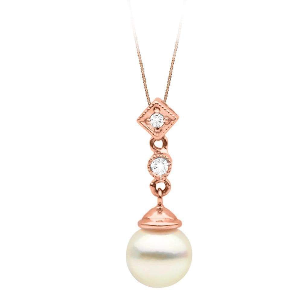 White Akoya Pearl and Diamond 'Royale' Pendant: White Akoya Pearl and Diamond 'Royale' Pendant Chain NOT included 9.0-9.5mm AAA Quality / 14K Rose Gold Guidelines for Bidding We recommend for all bidders to review the LiveAuctioneers bidding FAQ to