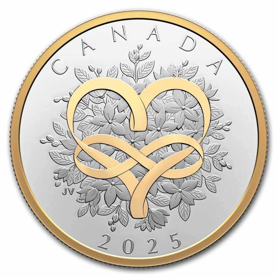 2025 Canada 1 oz Silver $20 Celebrate Love: 2025 Canada 1 oz Silver $20 Celebrate Love SKU no: RBJ309101 Year: 2025 Grade: Proof Grade Service: None Denomination: 20 Dollars Mint Mark: RCM (Not Shown) Metal Content: 1 troy oz <