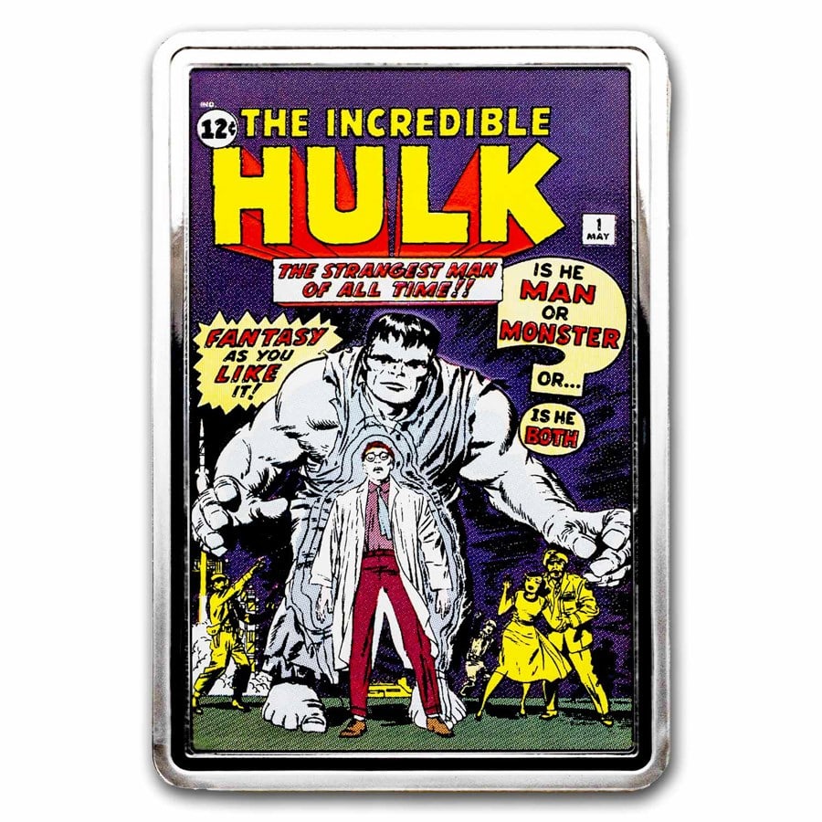 2024 Niue 2 oz Silver $5 Marvel Comics - Incredible Hulk #1: 2024 Niue 2 oz Silver $5 Marvel Comics - Incredible Hulk #1 SKU no: RBJ296803 Year: 2024 Grade: Proof Grade Service: None Denomination: 5 Dollars Mint Mark: N/A - Not Available Metal Cont