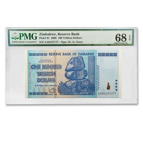 2008 Zimbabwe 100 Trillion Dollars Cape Buffalo CU-68 EPQ PMG (1 of 4)