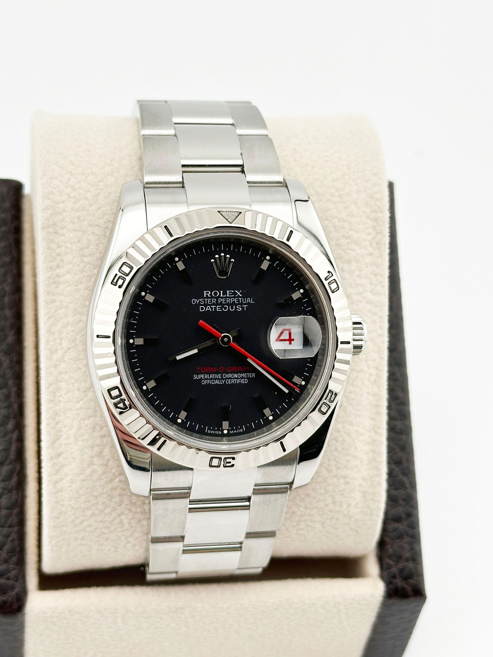 Rolex Datejust Turn-O-Graph 116264 Black Dial: Rolex Datejust Turn-O-Graph 116264 Black Dial Stainless Steel Box Booklet Brand: Rolex Case Dimensions: Diameter: 1.42 in (36 mm) Period: 2000-2009 Date of Manufacture: 2007 Condition: Excellent. In o