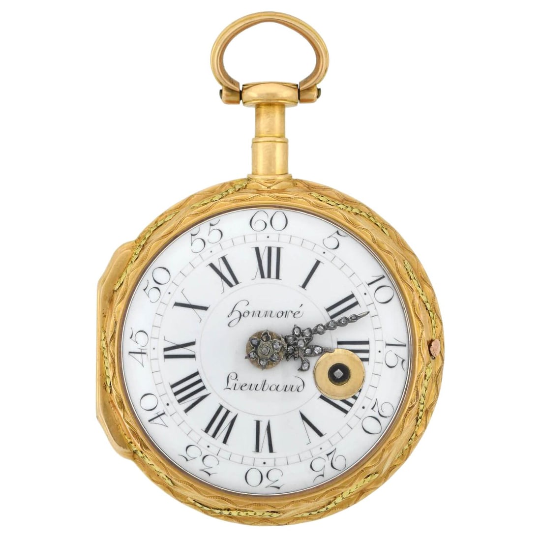 Honnore Lieutaud of Marseille Georgian 18: Honnore Lieutaud of Marseille Georgian 18 Karat Gold Diamond Pocket Watch Brand: Honnore Lieutaud of Marseille Case Material: Gold, Rose Gold, Yellow Gold, 18k Gold Stone: Diamond Stone Cut: Old Mine