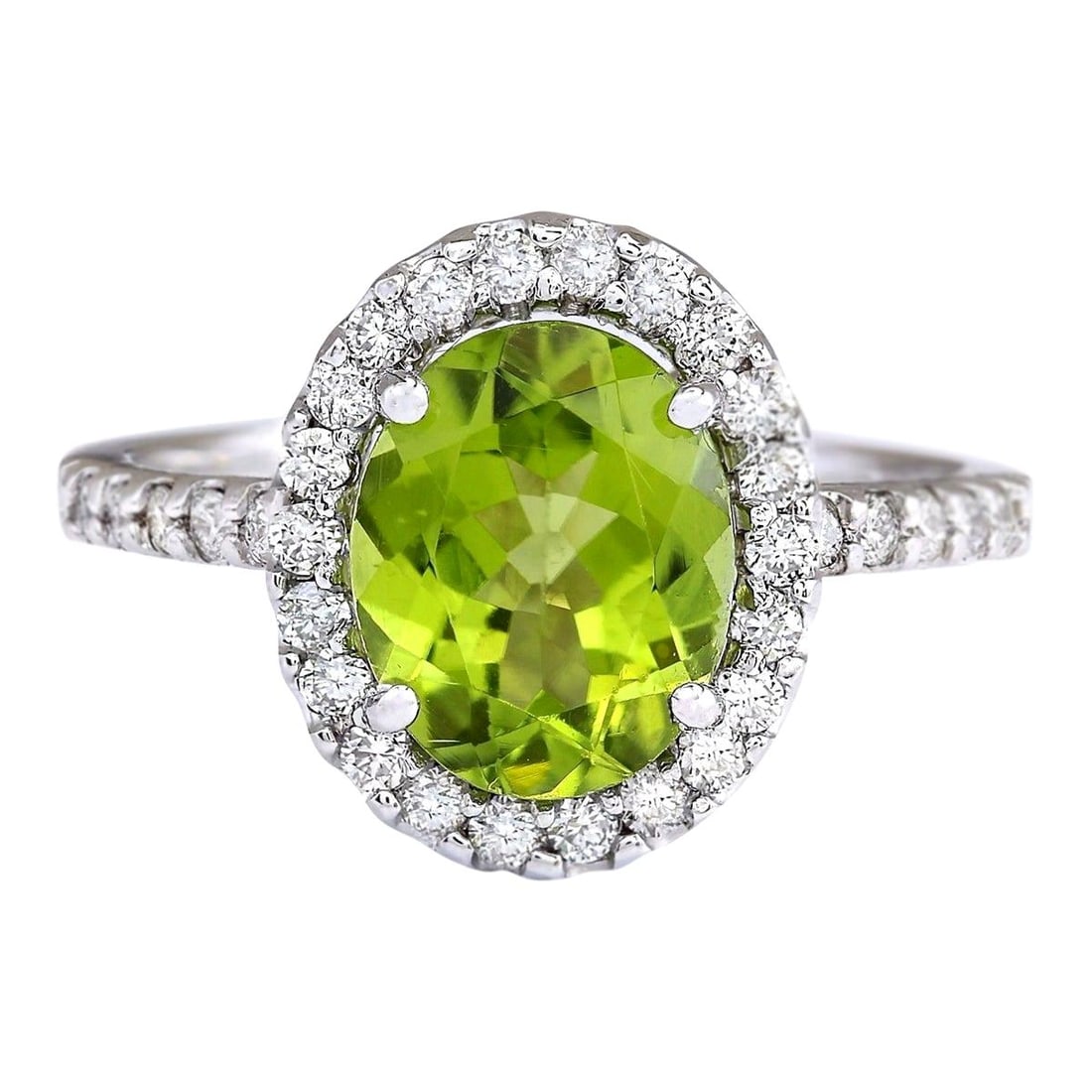 Natural Peridot Diamond Ring In 14: Natural Peridot Diamond Ring In 14 Karat White Gold Ring Size: 7 US, Resizable Metal: White Gold Stone: Diamond, Peridot Stone Cut: Oval Cut Place of Origin: United States Period: 2010- D
