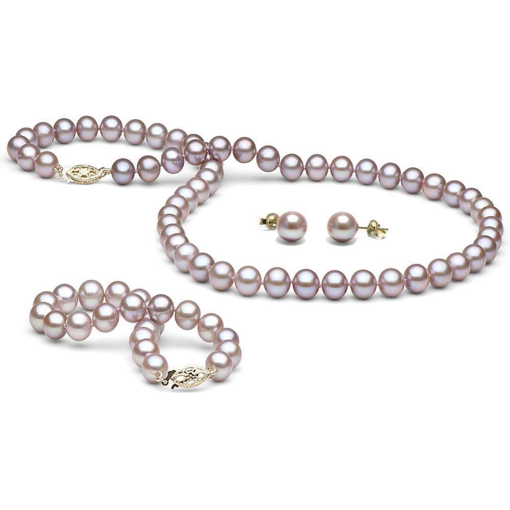 Lavender Freshwater Pearl 3-Piece Jewelry Set, 7.5-8.0mm: Lavender Freshwater Pearl 3-Piece Jewelry Set, 7.5-8.0mm AA+ / 18" / 14kt Yellow Gold Guidelines for Bidding We recommend for all bidders to review the LiveAuctioneers bidding FAQ to learn about the a