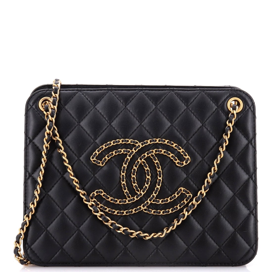 Chanel Once Upon A Time Accordion: Chanel Once Upon A Time Accordion Tote Quilted Calfskin Medium Exterior Color: Black Interior Color: Black Exterior Material: Leather Interior Material: Fabric Hardware Color: Aged Gold Accessorie