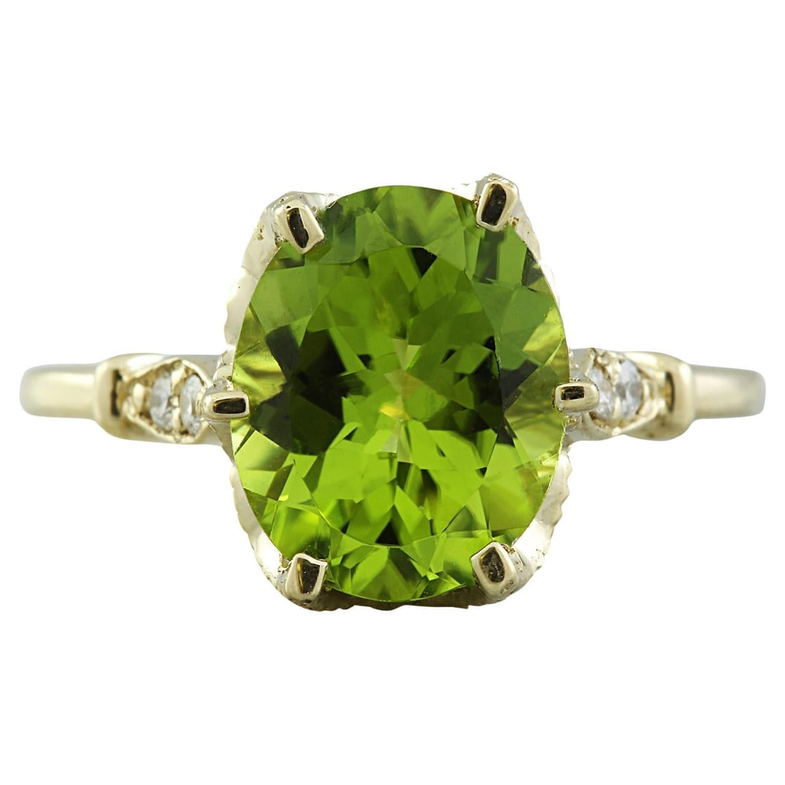 Natural Peridot Diamond Ring In 14: Natural Peridot Diamond Ring In 14 Karat Yellow Gold Ring Size: 7 US, Resizable Metal: 14k Gold, Yellow Gold Stone: Diamond, Peridot Stone Cut: Oval Cut Place of Origin: United States Period: 2010
