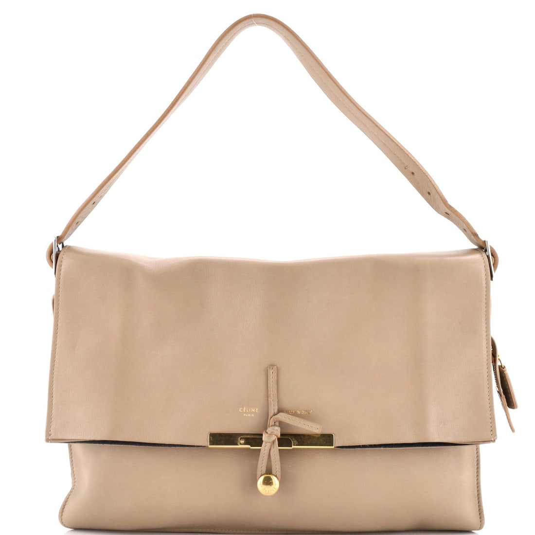 Celine Clasp Fold Over Shoulder Bag: Celine Clasp Fold Over Shoulder Bag Leather Medium Exterior Color: Neutral Interior Color: Black Exterior Material: Leather Interior Material: Leather Hardware Color: Aged Gold Estimated Retail: $