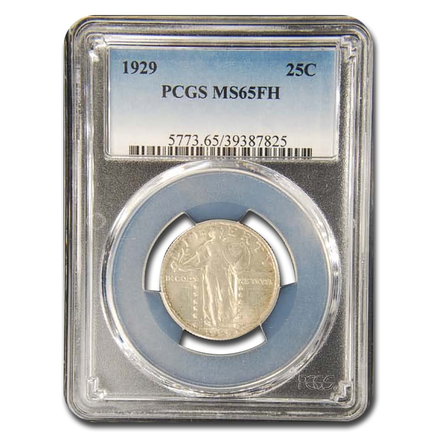 1929 Standing Liberty Quarter MS-65 PCGS (Full Head): 1929 Standing Liberty Quarter MS-65 PCGS (Full Head) SKU no: RBJ117643 Year: 1929 Grade Service: PCGS Denomination: $0.25 Metal Content: 0.1808 troy oz Purity: .900 Thickness: 1.75 mm