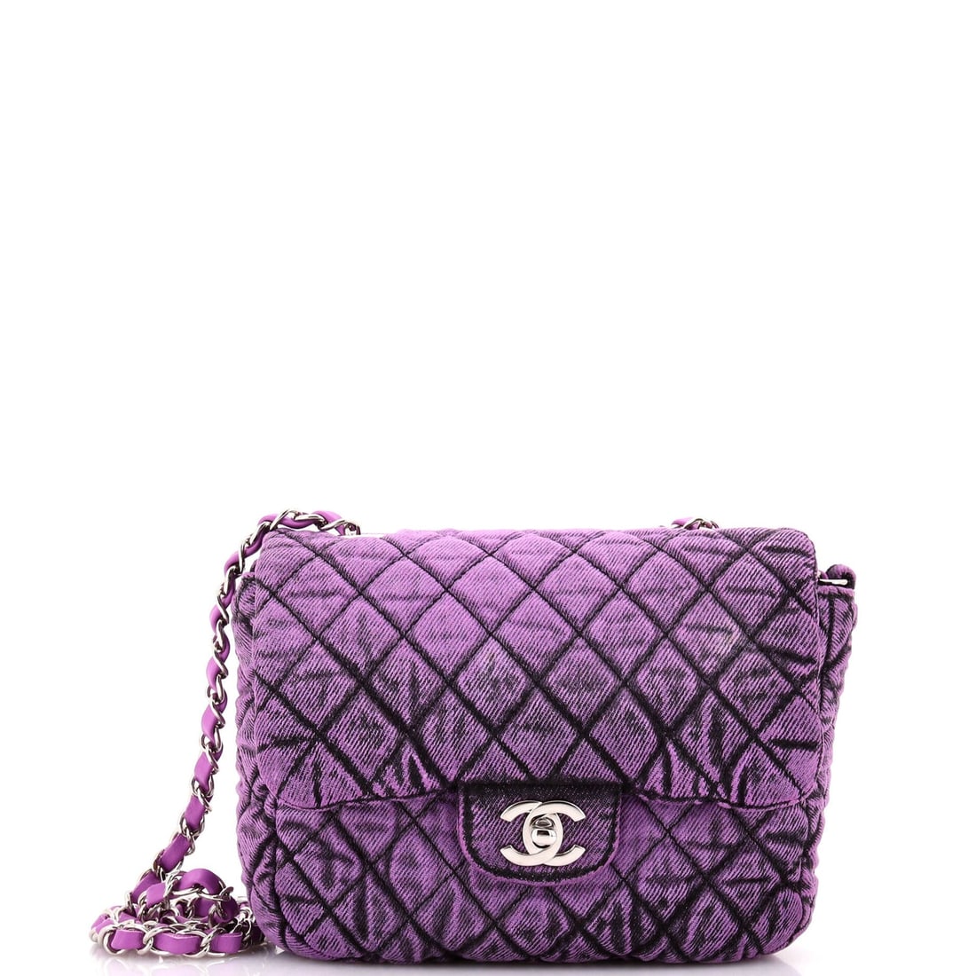 Chanel Denimpression Flap Bag Quilted Distressed: Chanel Denimpression Flap Bag Quilted Distressed Denim Small Exterior Color: Purple Interior Color: Purple Exterior Material: Denim Interior Material: Denim Hardware Color: Silver Accessories: Aut