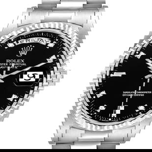 Rolex President Day-Date White Gold Black: Rolex President Day-Date White Gold Black Diamond Dial Mens Watch 18239 SKU no: RBJ66012 Brand: Rolex Model Name: Rolex President Day-Date White Gold Black Diamond Dial Mens Watch 18239 Model Number: