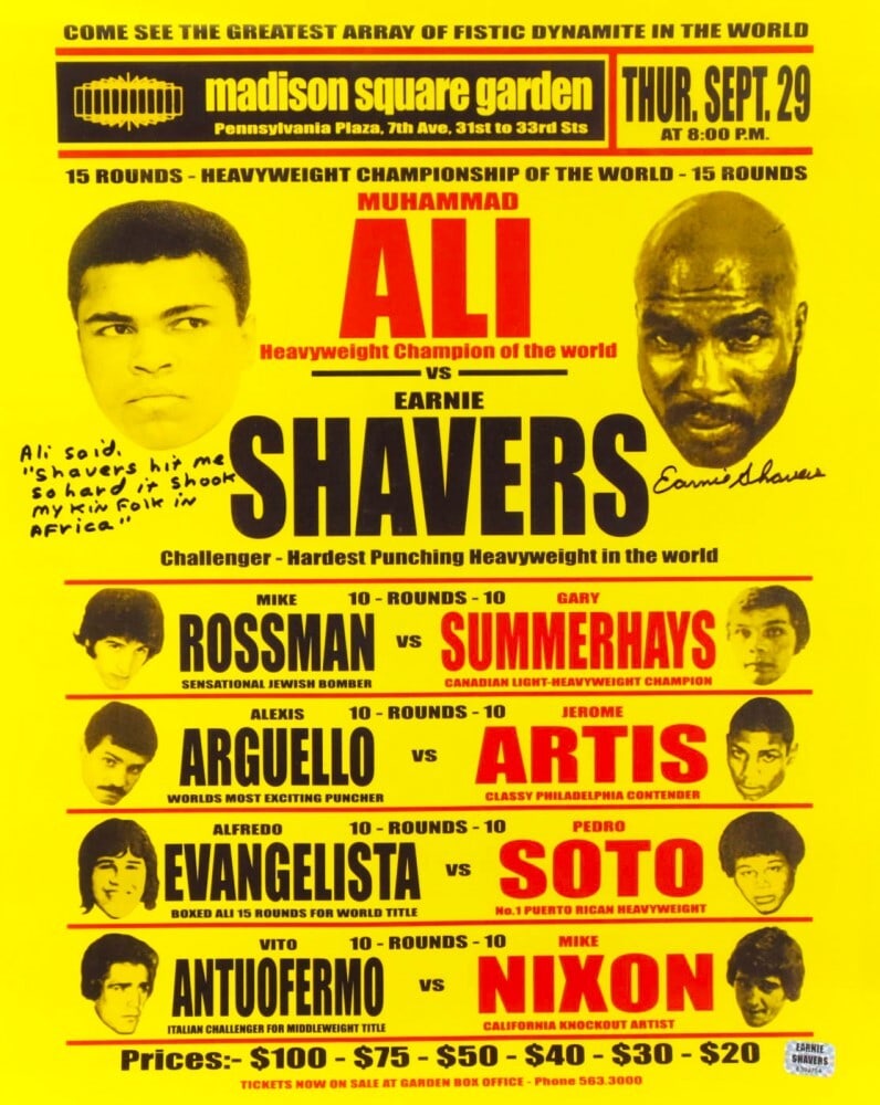 earnie shavers signed and inscribed 16x20: earnie shavers signed and inscribed 16x20 "muhammad ali vs. earnie shavers" fight poster photo (shavers hologram) This is a Earnie Shavers Signed and Inscribed 16x20 "Muhammad Ali vs. Earnie Shavers" 