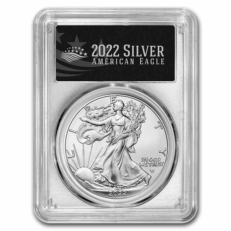 2022-(W) American Silver Eagle MS-70 PCGS: 2022-(W) American Silver Eagle MS-70 PCGS (FDI, Black Label) SKU no: RBJ247440;Year: 2022;Grade: MS-70;Grade Service: PCGS;Denomination: 1 Dollar;Mint Mark: W - West Point (Not Shown);Metal Content: 1