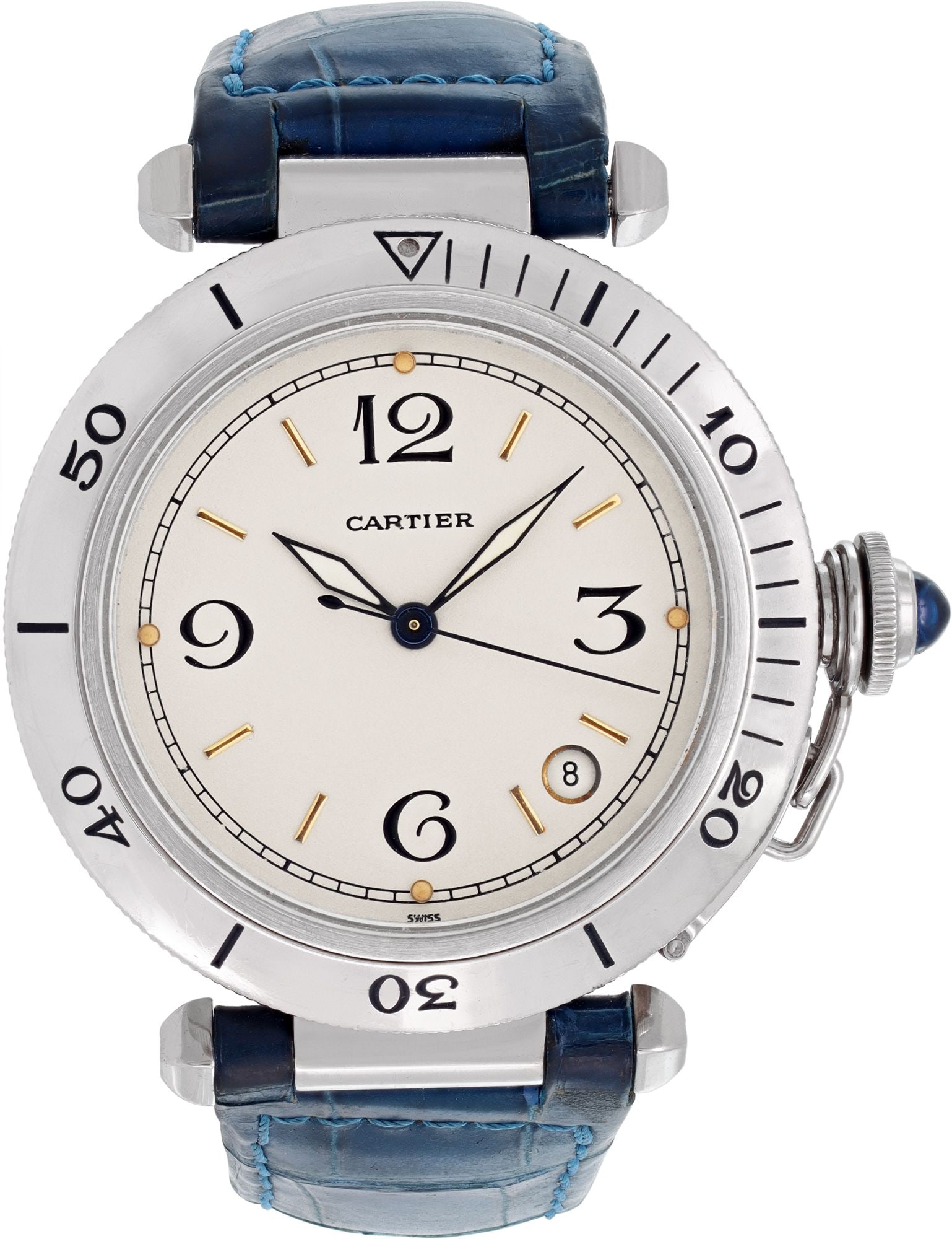 Cartier Pasha in Stainless steel 38mm: Cartier Pasha in Stainless steel 38mm Brand: Cartier Model: Pasha Model No: w3100655 Case Size: 38mm SKU no: RBJR4******* Features: Date Movement: Automatic Dial Style: Arabic an